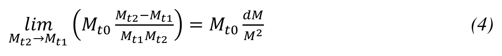 𝑀𝑡2−𝑀𝑡1 𝑑𝑀 (4) 𝑙𝑖𝑚 𝑀𝑡2→𝑀𝑡1 (𝑀𝑡0 𝑀𝑡1𝑀𝑡2 ) = 𝑀𝑡0 𝑀2