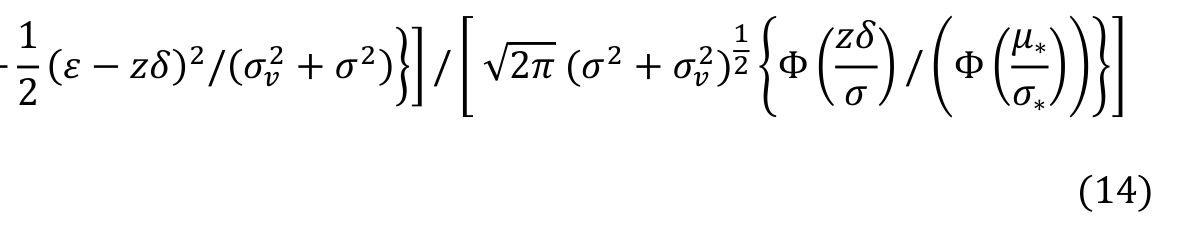 1 2 {Φ (𝑧𝛿 𝜎) / (Φ (𝜇∗ 2 + 𝜎2)}] / [ √2𝜋 (𝜎2 + 𝜎𝑣 2 (𝜀−𝑧𝛿)2/(𝜎𝑣 2) ))}] 𝜎∗ (14)