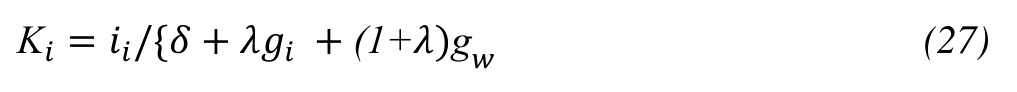 K𝑖= 𝑖𝑖/{𝛿+ 𝜆𝑔𝑖 + (1+𝜆)g𝑤 (27)