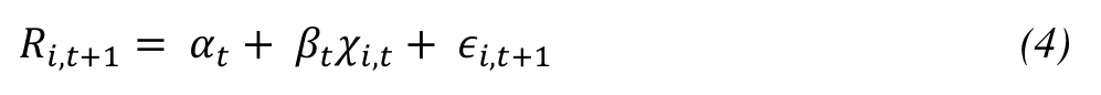 (4) 𝑅𝑖,𝑡+1 = 𝛼𝑡+ 𝛽𝑡𝜒𝑖,𝑡+ 𝜖𝑖,𝑡+1